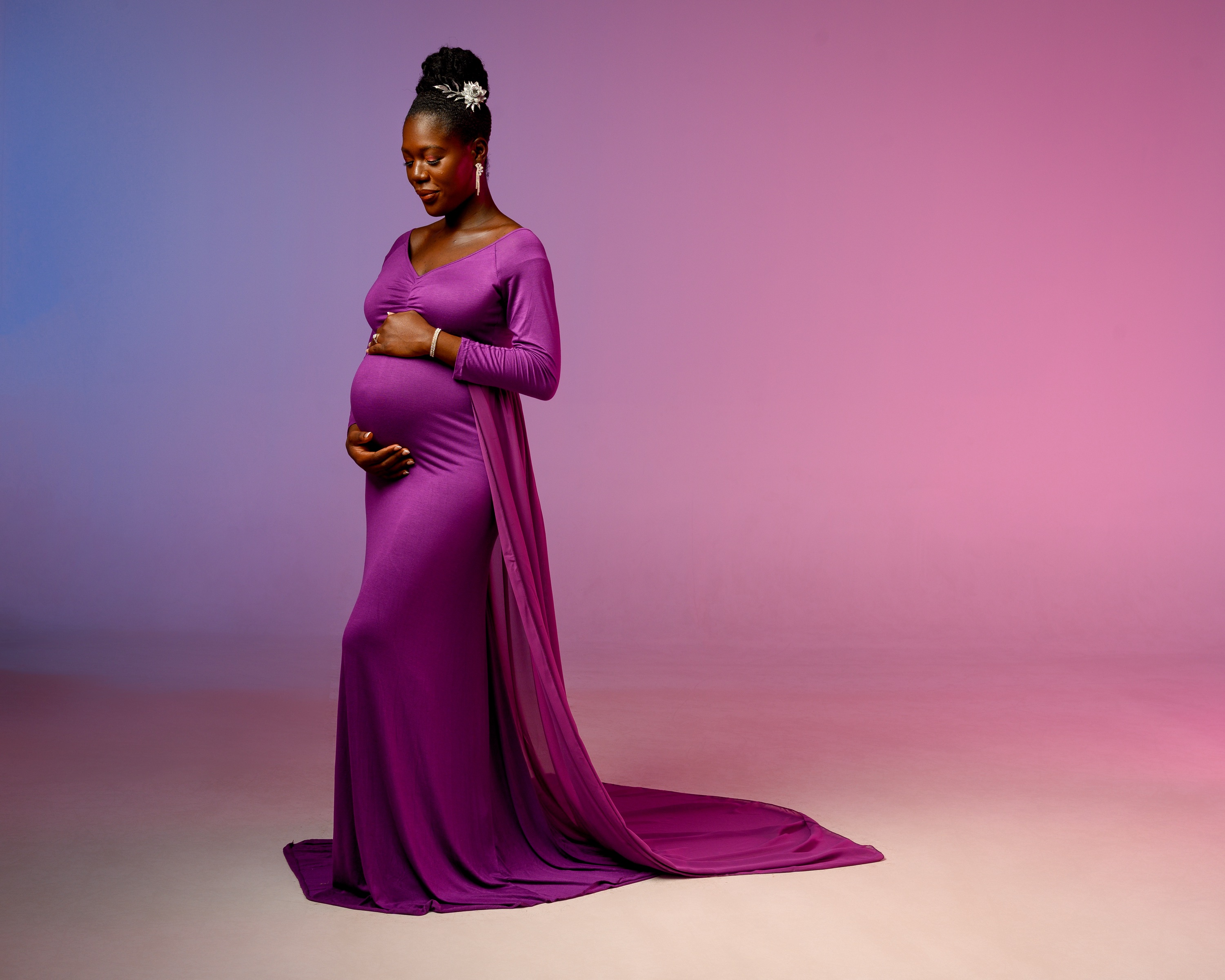Expectant mother photographed in the studio
